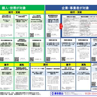 新型コロナウイルス関連の各助成金・支援金等の主な制度一覧について